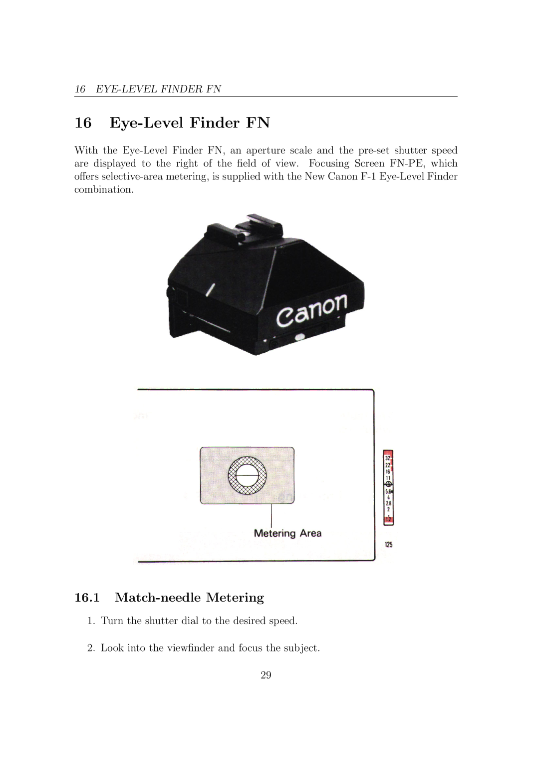 Canon F1-N manual Eye-Level Finder FN, Match-needle Metering 