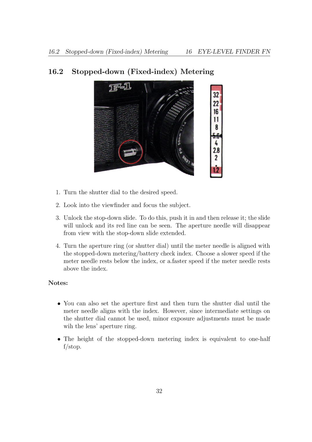 Canon F1-N manual Stopped-down Fixed-index Metering 