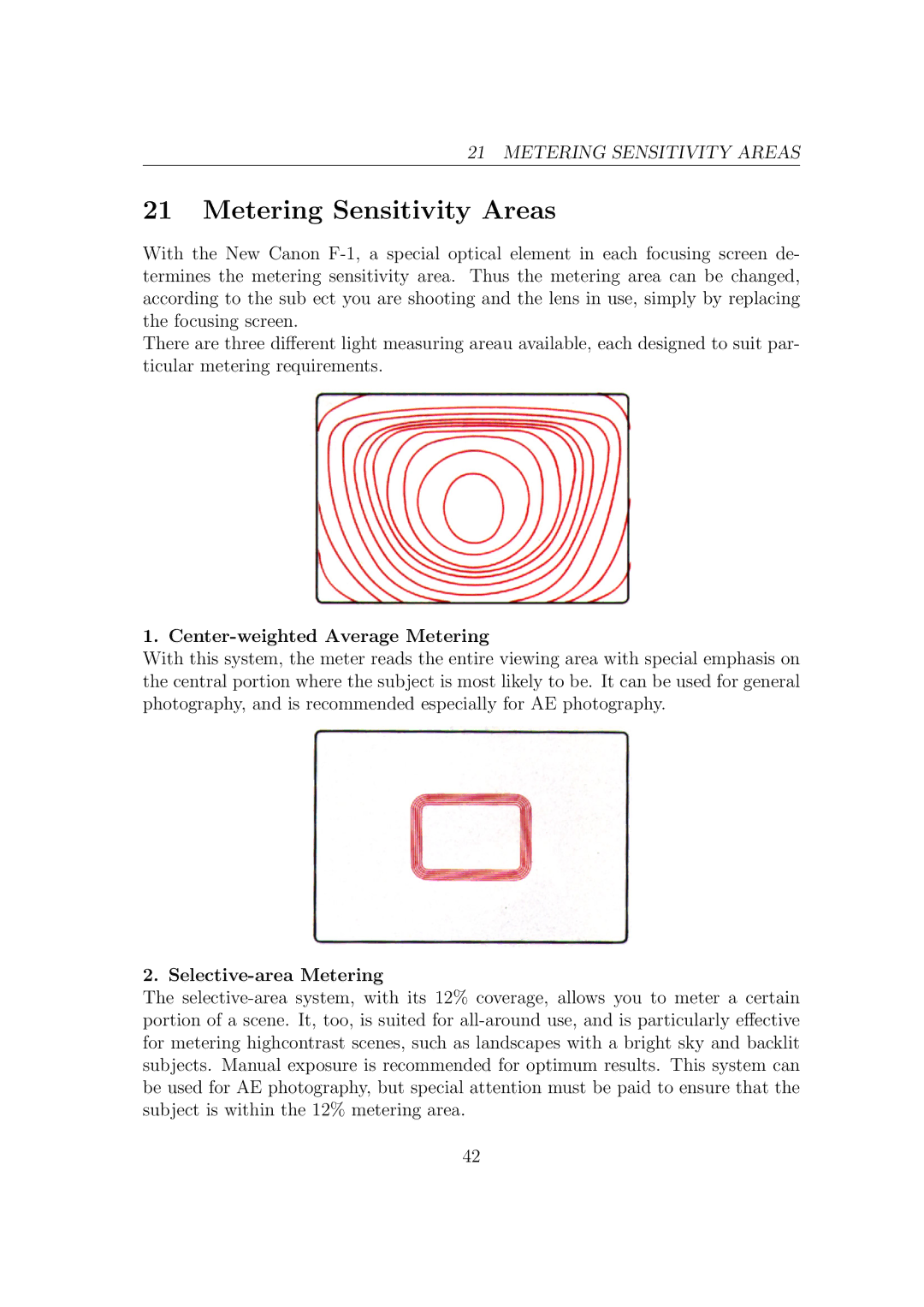 Canon F1-N manual Metering Sensitivity Areas 