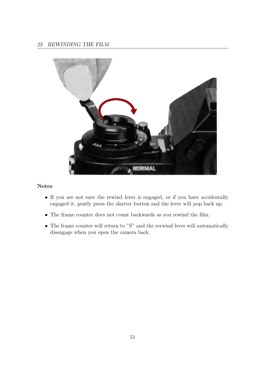 Canon F1-N manual Rewinding the Film 