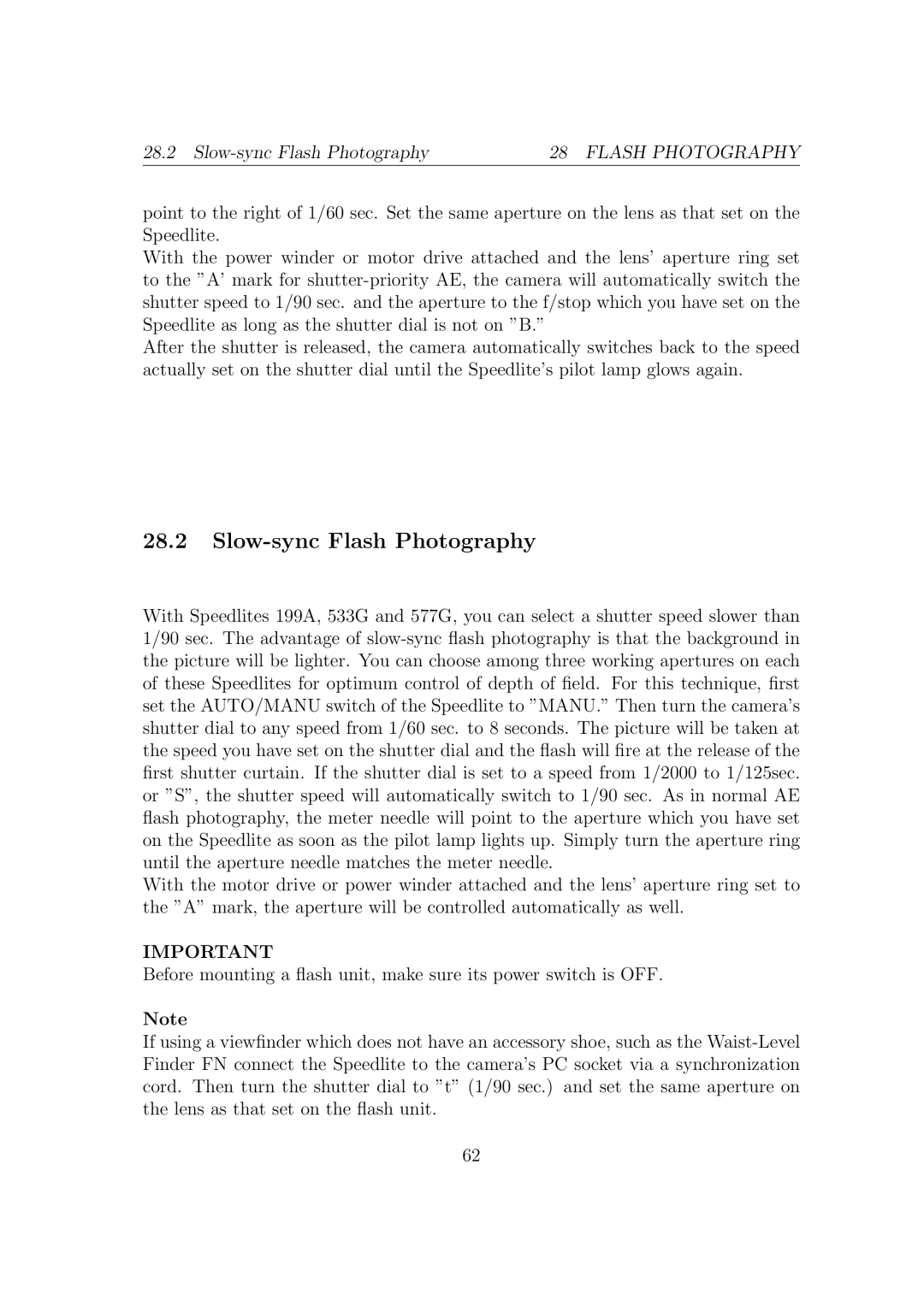 Canon F1-N manual Slow-sync Flash Photography 