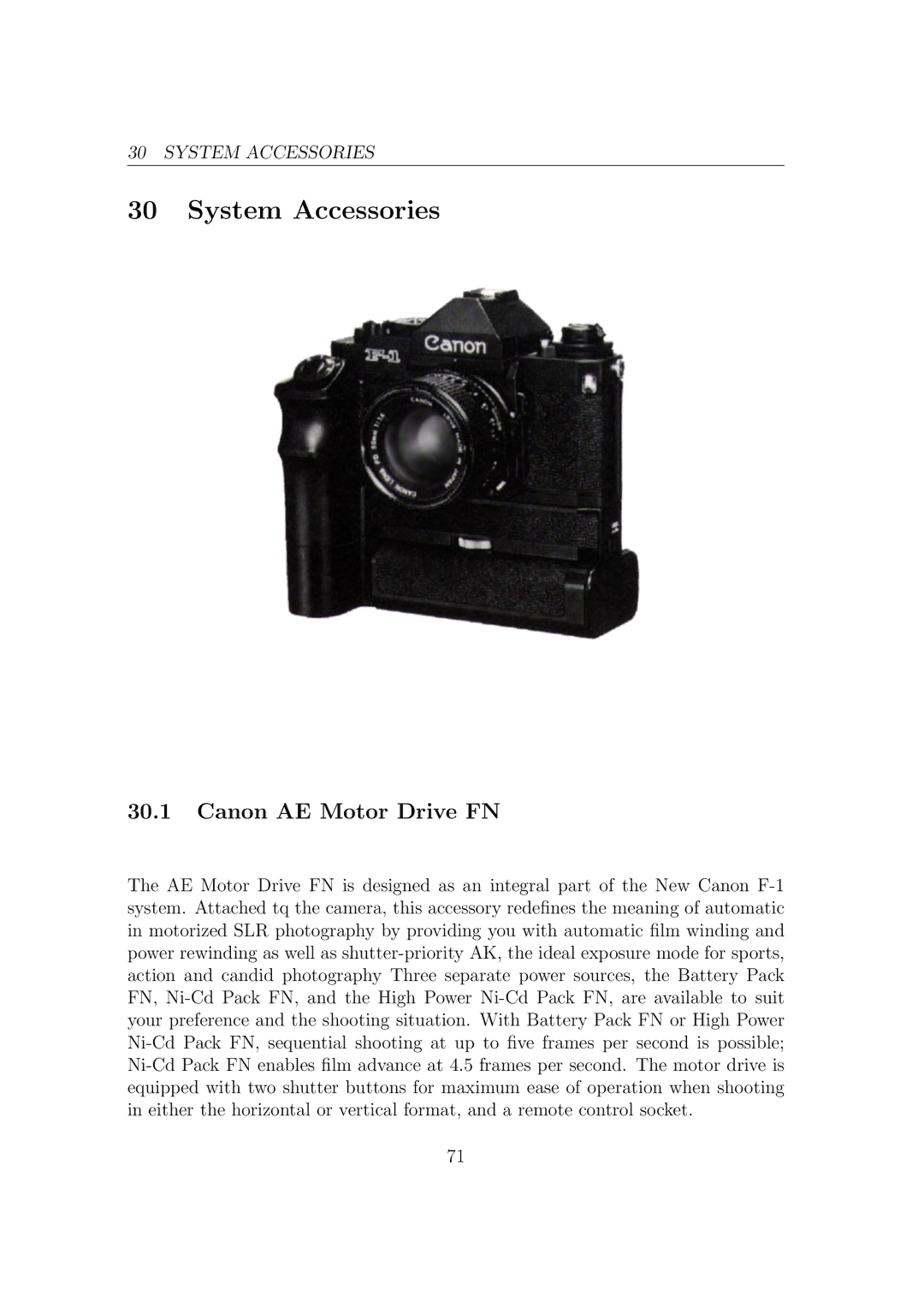 Canon F1-N manual System Accessories, Canon AE Motor Drive FN 