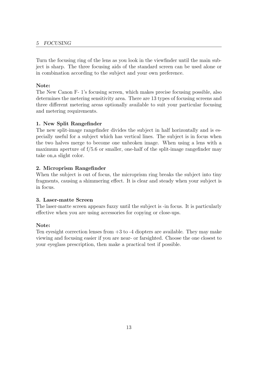 Canon F1N Camera manual Focusing 