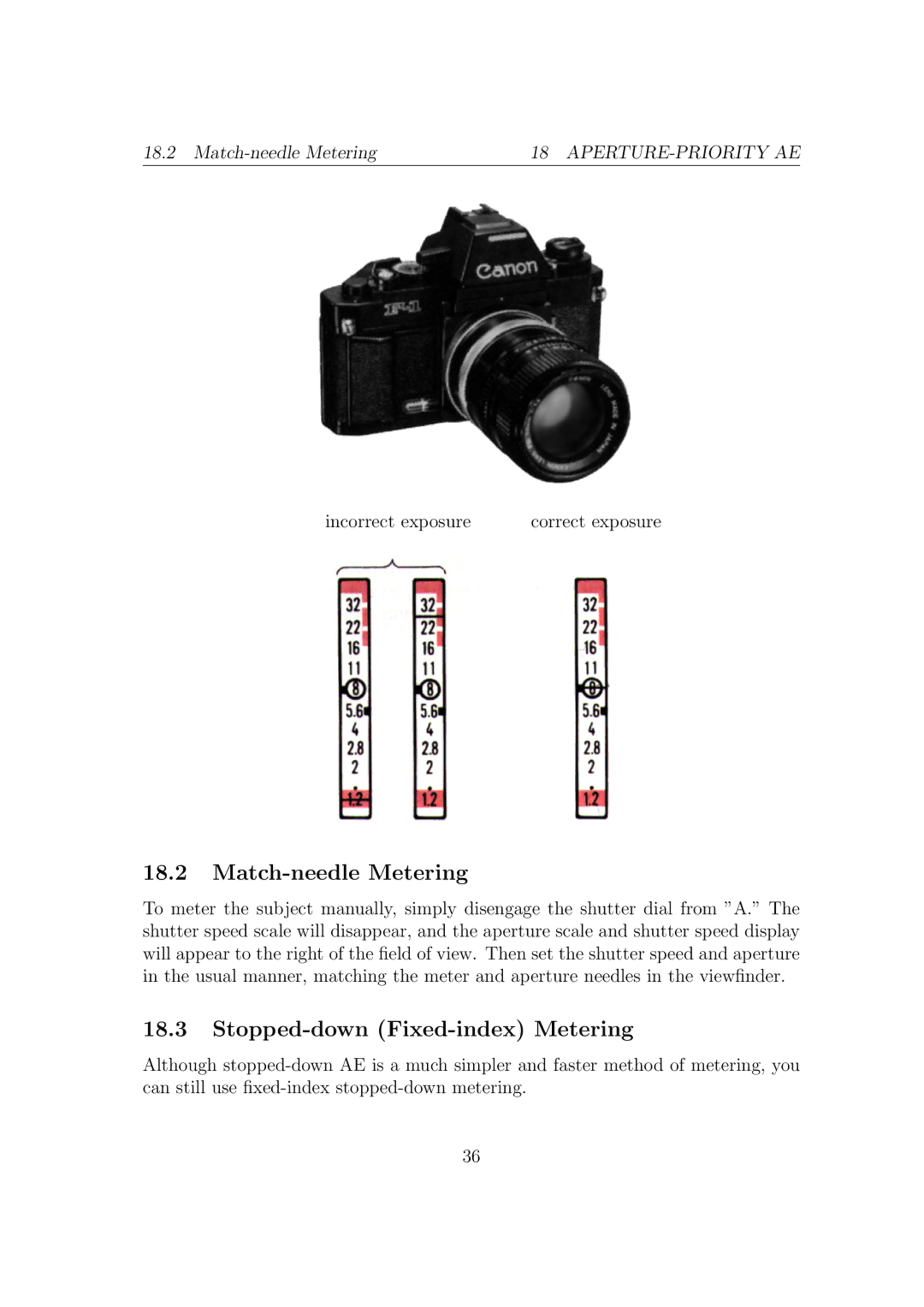 Canon F1N Camera manual Incorrect exposure 