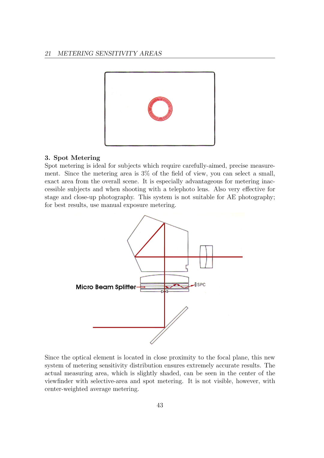 Canon F1N Camera manual Metering Sensitivity Areas 