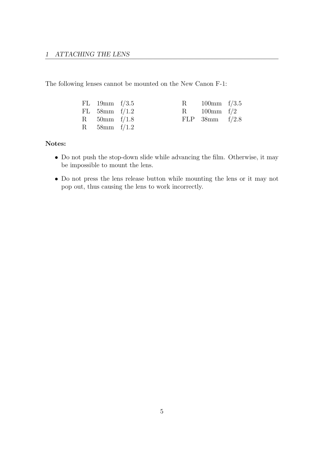 Canon F1N Camera manual Flp 