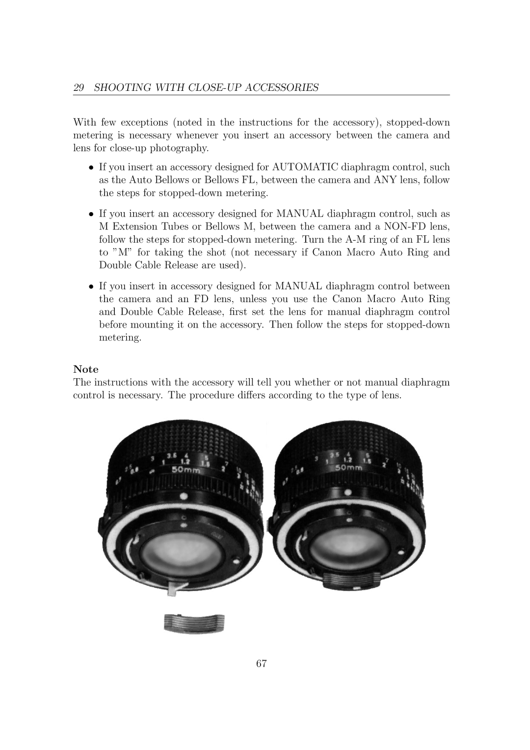 Canon F1N Camera manual Shooting with CLOSE-UP Accessories 