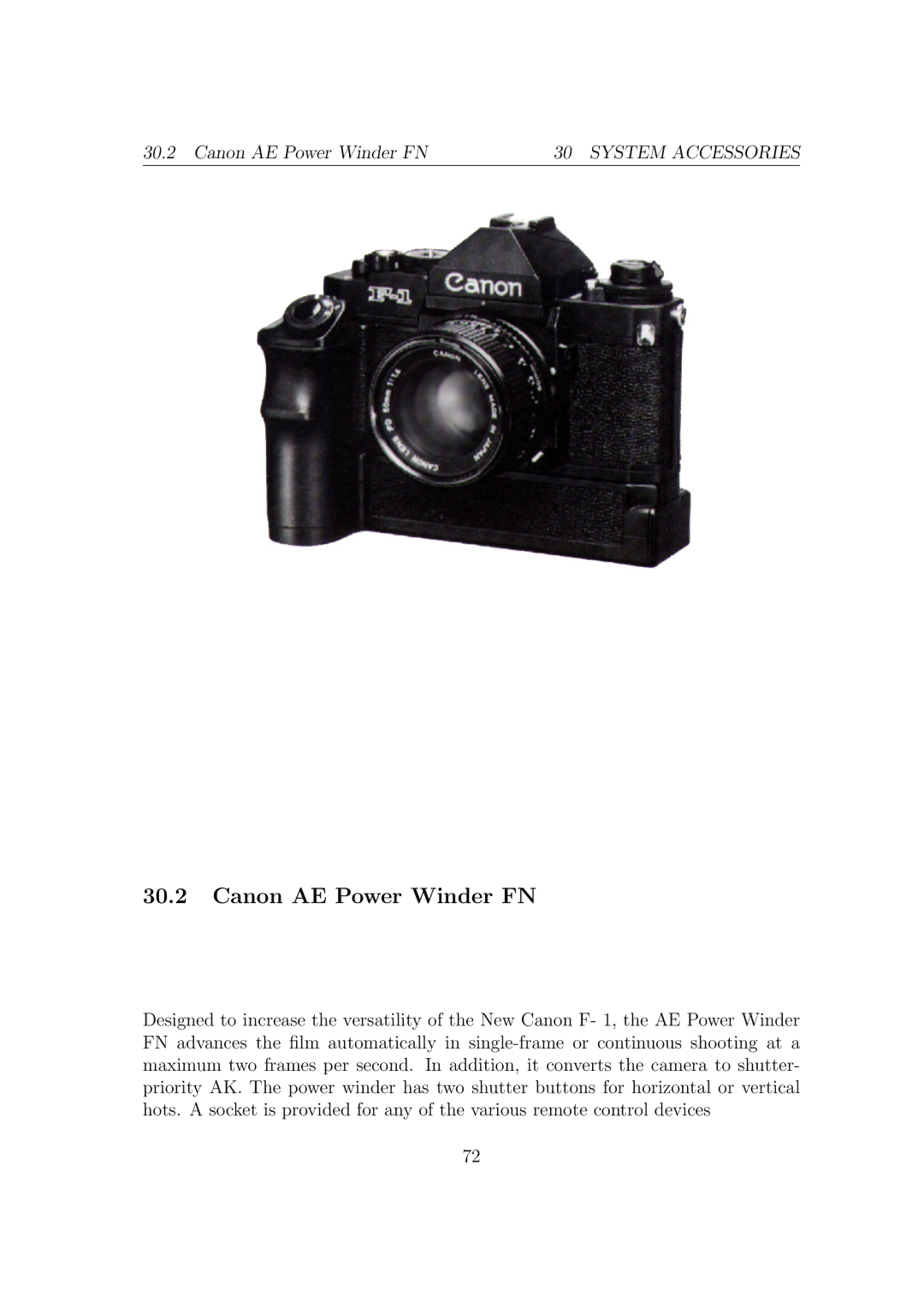 Canon F1N Camera manual Canon AE Power Winder FN 