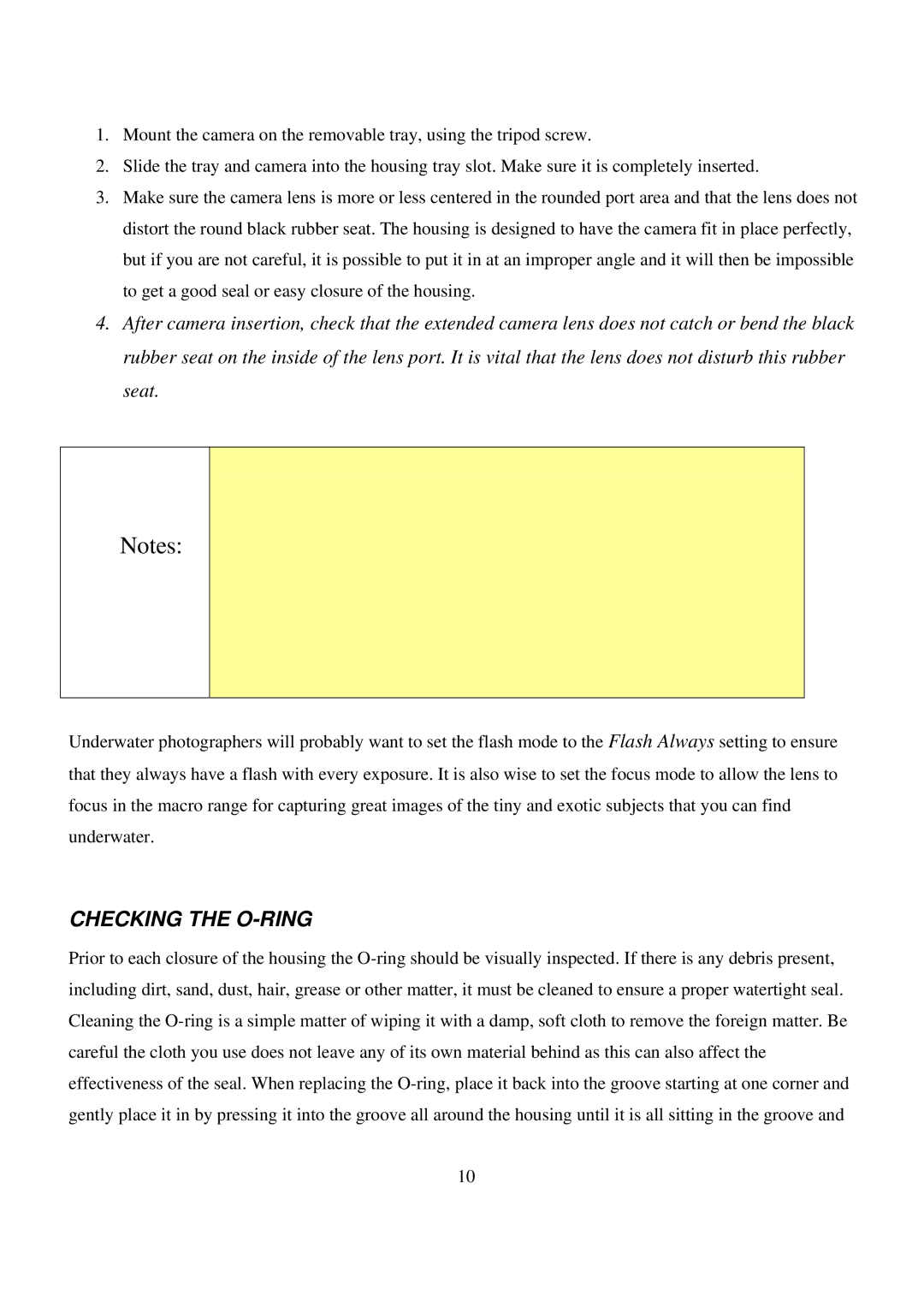 Canon FA-480 manual Notes, Checking the O-RING 