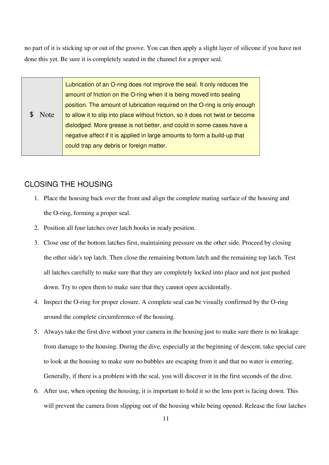 Canon FA-480 manual Note, Closing the Housing 