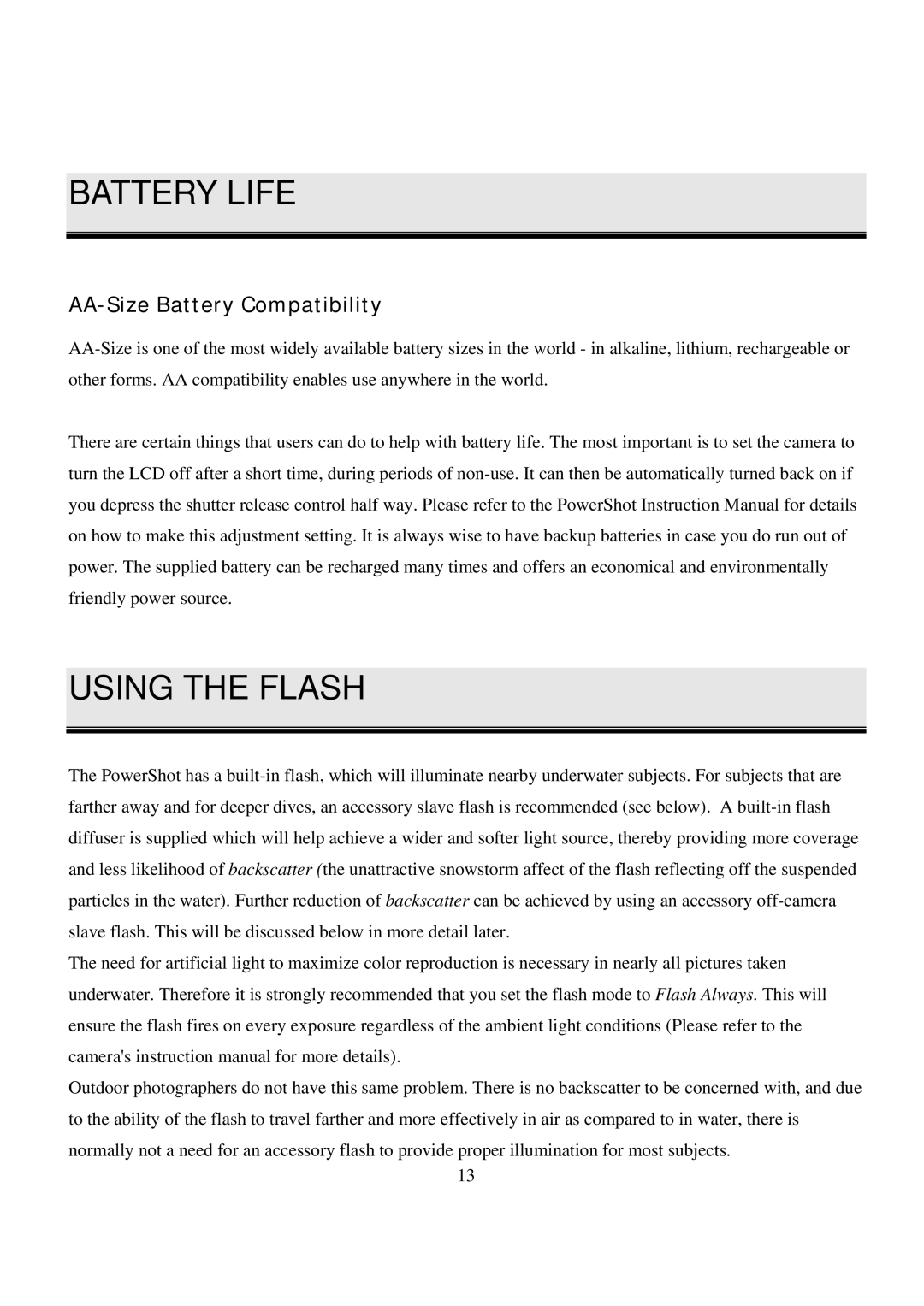 Canon FA-480 manual Battery Life, Using the Flash 