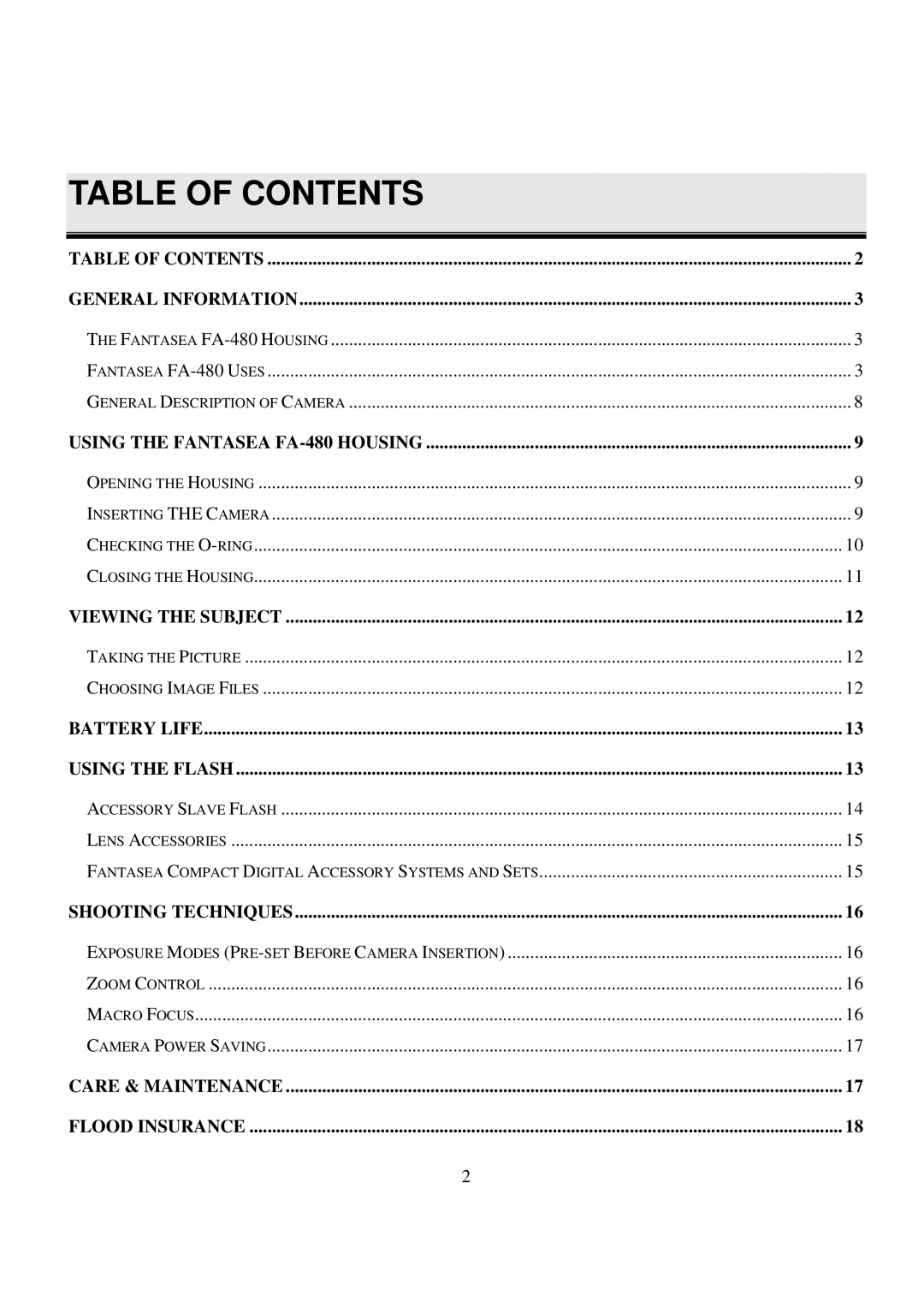 Canon FA-480 manual Table of Contents 