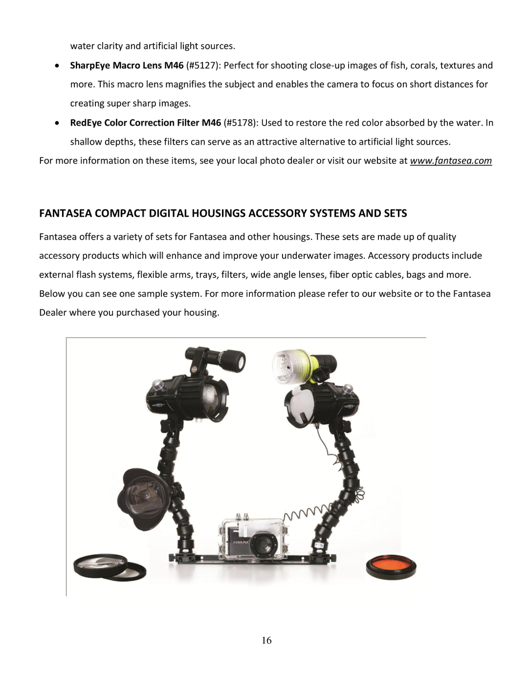 Canon FA-495, FA-490 instruction manual Fantasea Compact Digital Housings Accessory Systems and Sets 