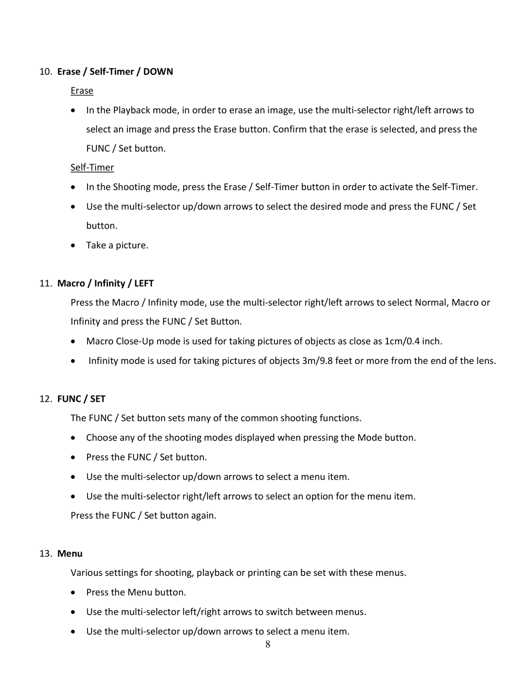 Canon FA-495, FA-490 instruction manual Erase / Self-Timer / Down Erase, Macro / Infinity / Left, Func / SET, Menu 