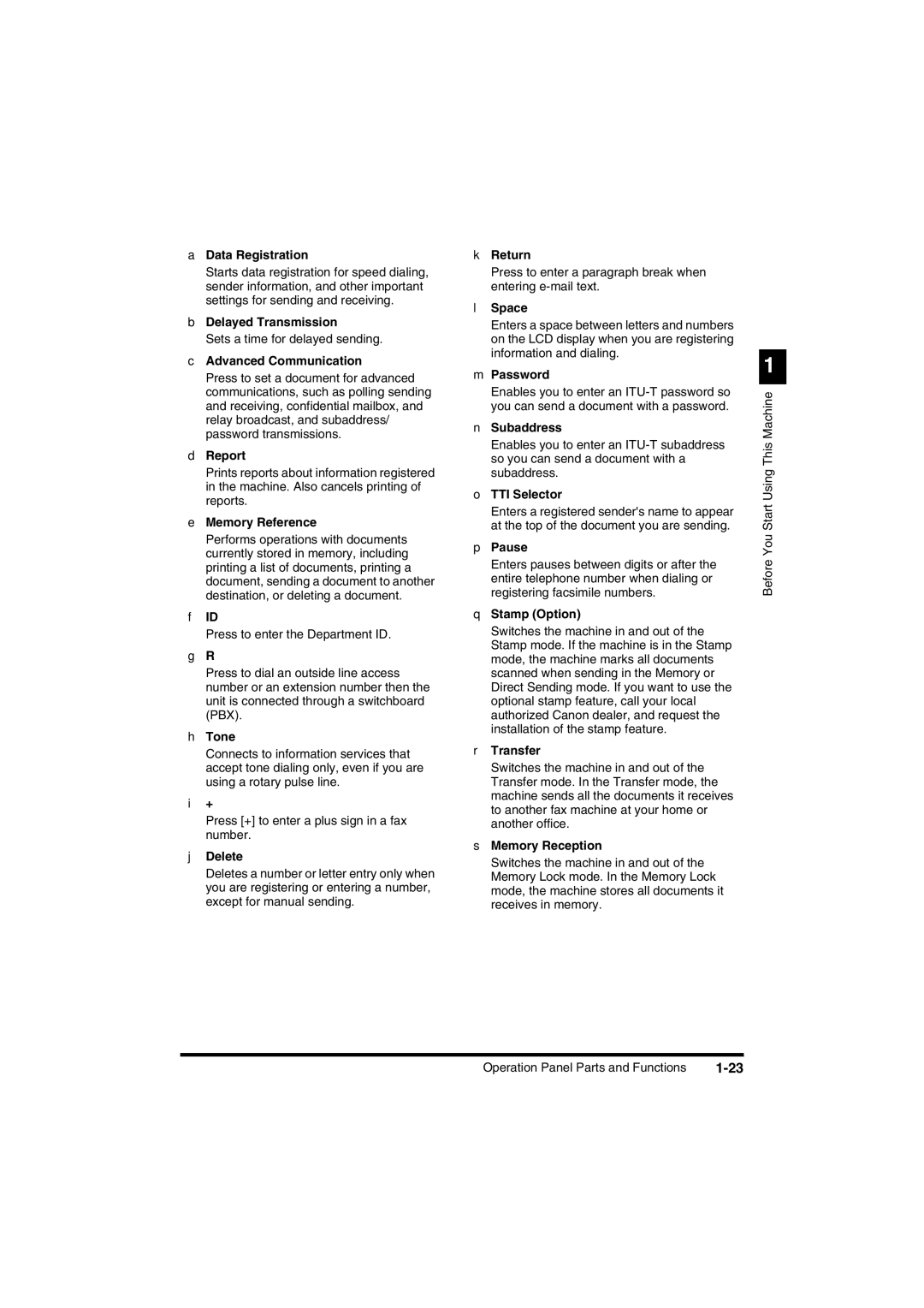 Canon FAX-L2000IP Data Registration, Delayed Transmission, Advanced Communication, Report, Memory Reference, Tone, Delete 