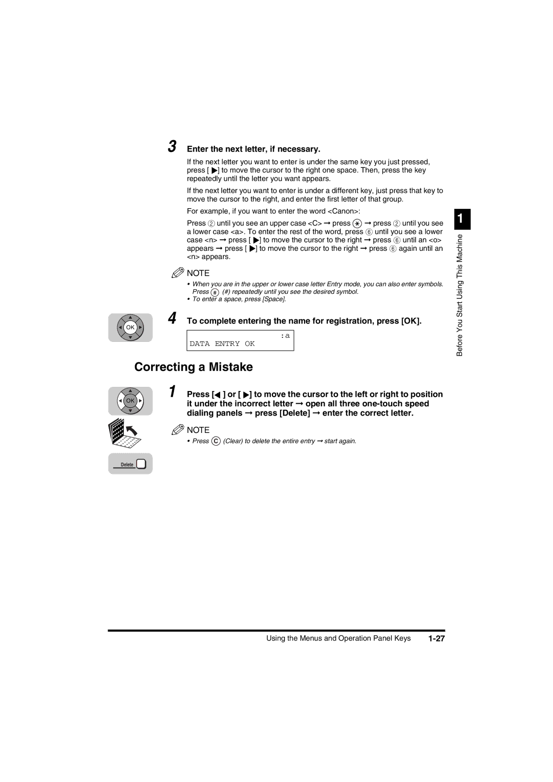 Canon FAX-L2000IP manual Enter the next letter, if necessary, To complete entering the name for registration, press OK 