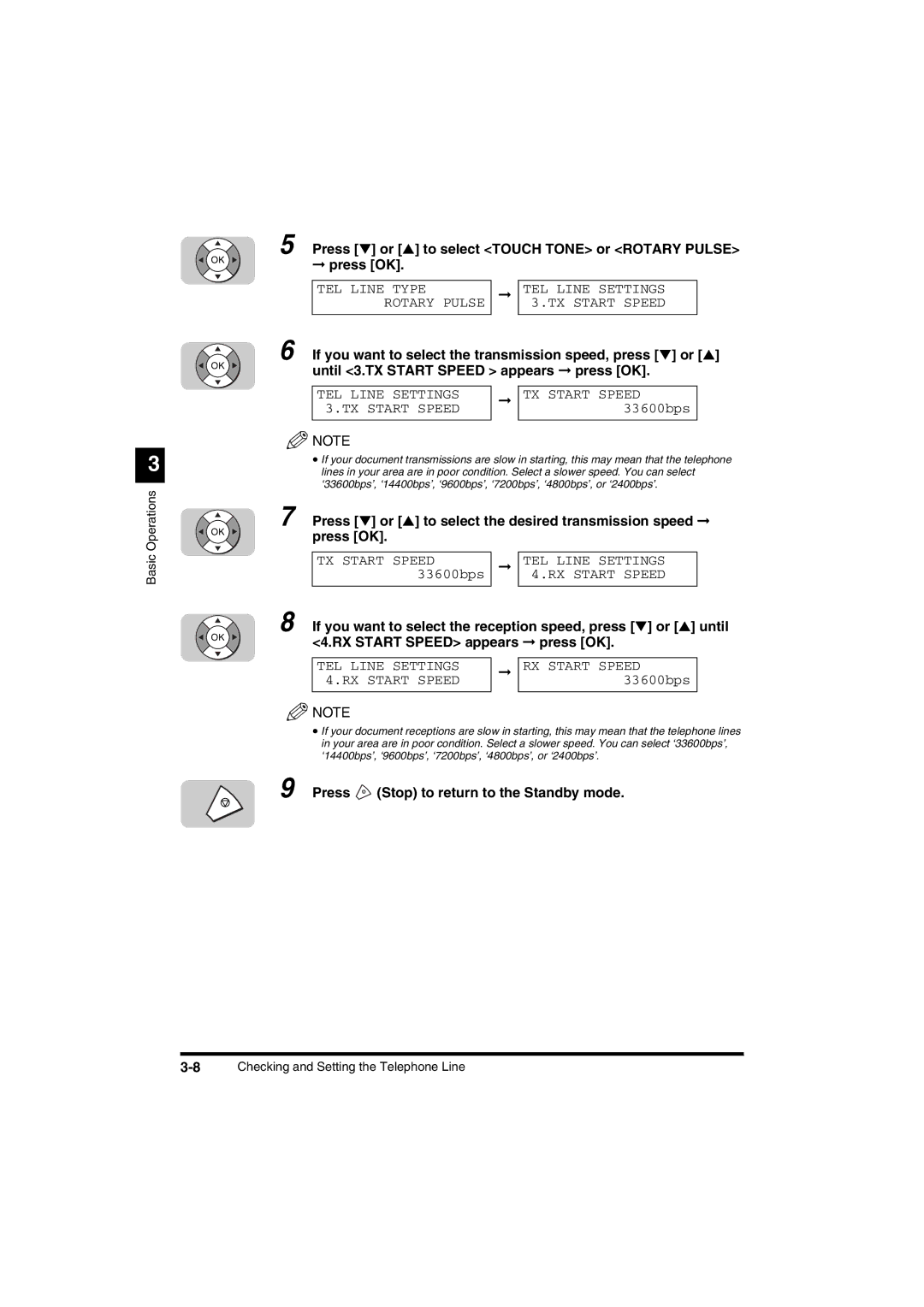 Canon FAX-L2000IP manual Press or to select Touch Tone or Rotary Pulse Press OK 