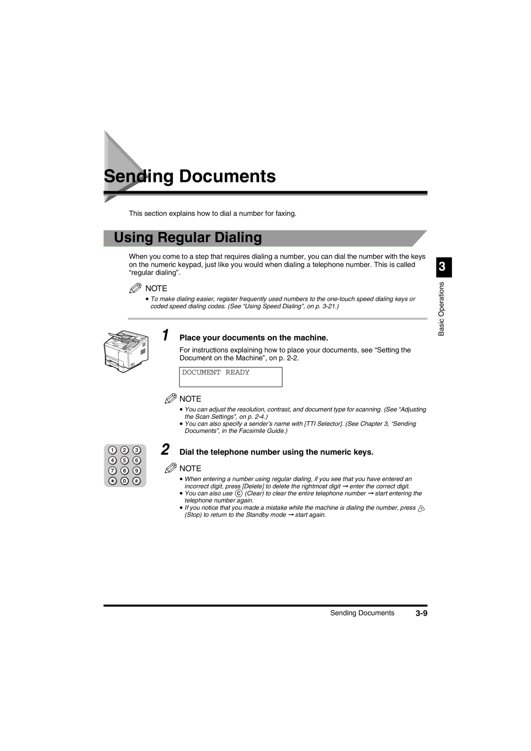 Canon FAX-L2000IP manual Sending Documents, Using Regular Dialing, Place your documents on the machine 