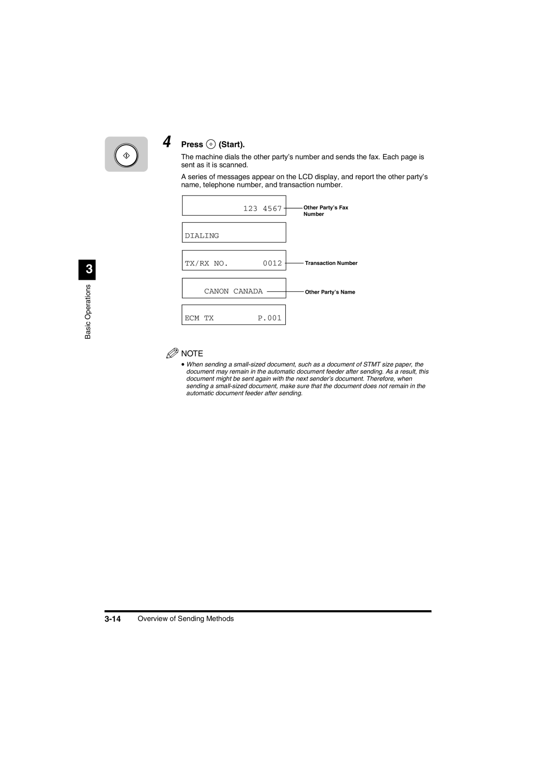 Canon FAX-L2000IP manual Dialing, Canon Canada ECM TX, 14Overview of Sending Methods 