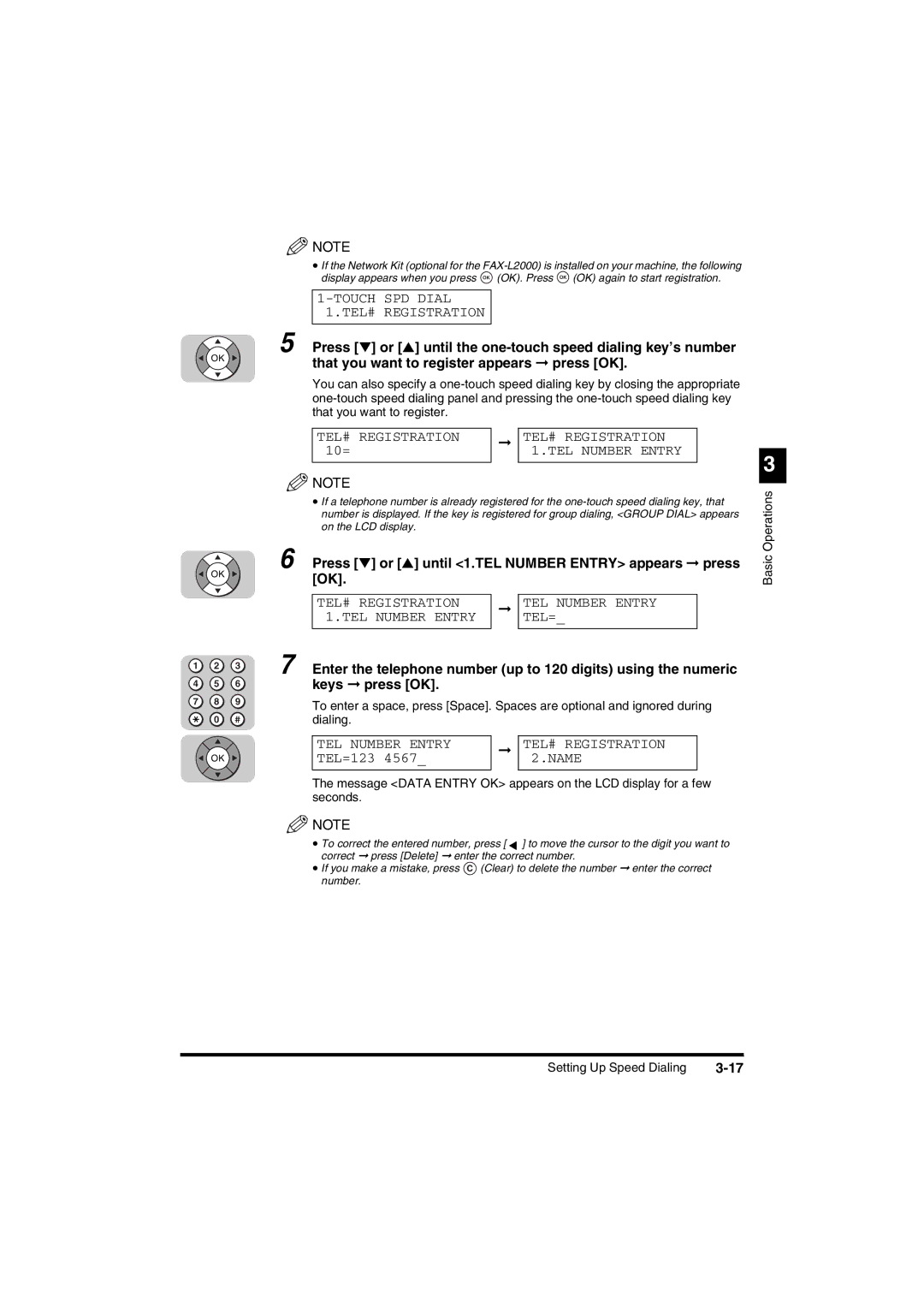 Canon FAX-L2000IP manual Press or until 1.TEL Number Entry appears press OK 