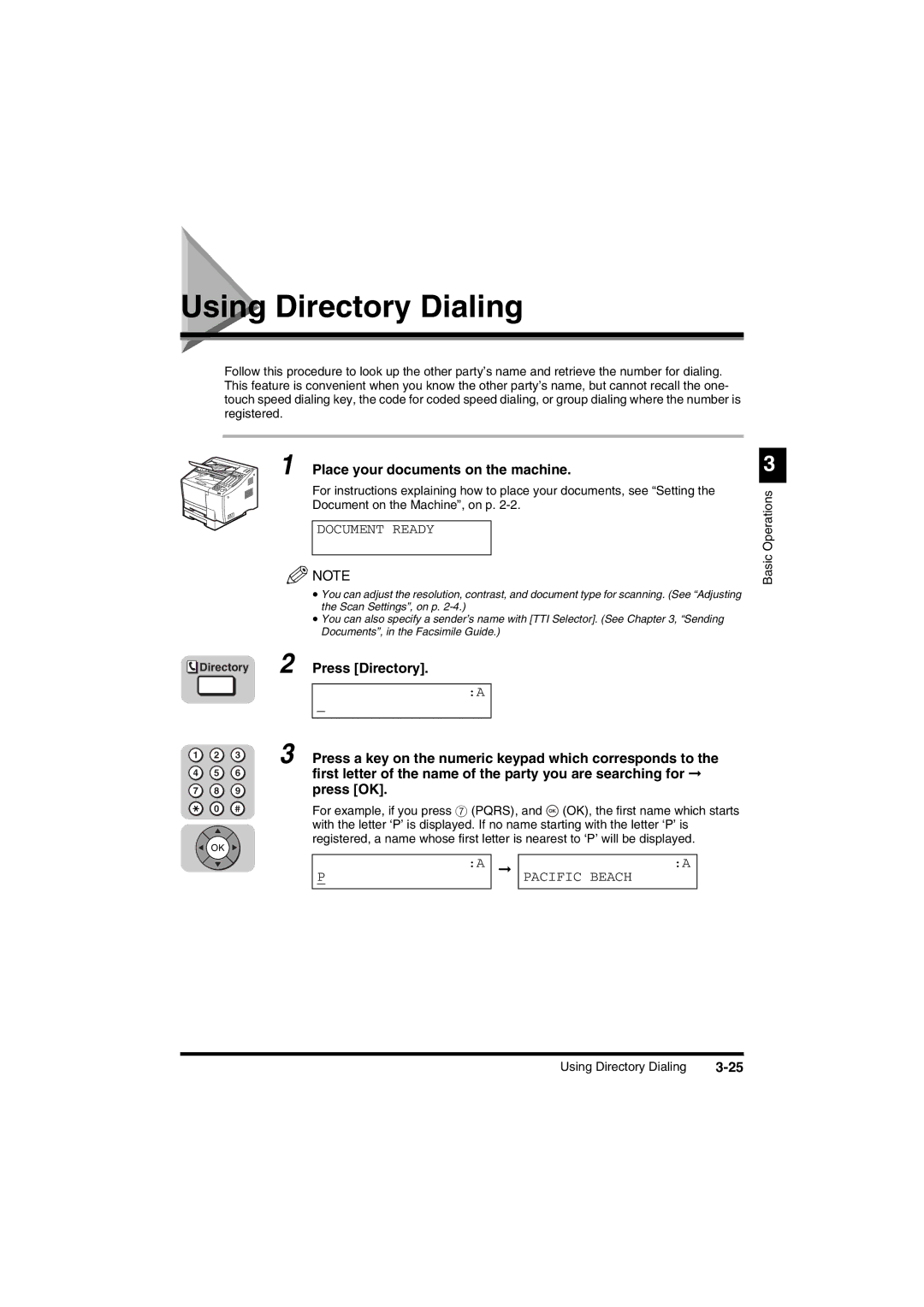 Canon FAX-L2000IP manual Basic Operations Using Directory Dialing 