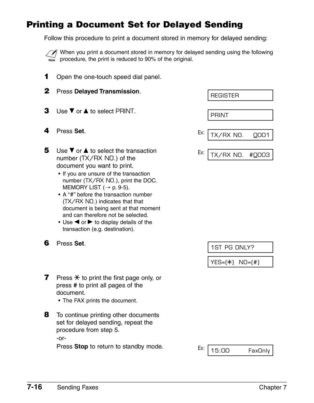 Canon FAX-L290, FAX-L240 manual Printing a Document Set for Delayed Sending 