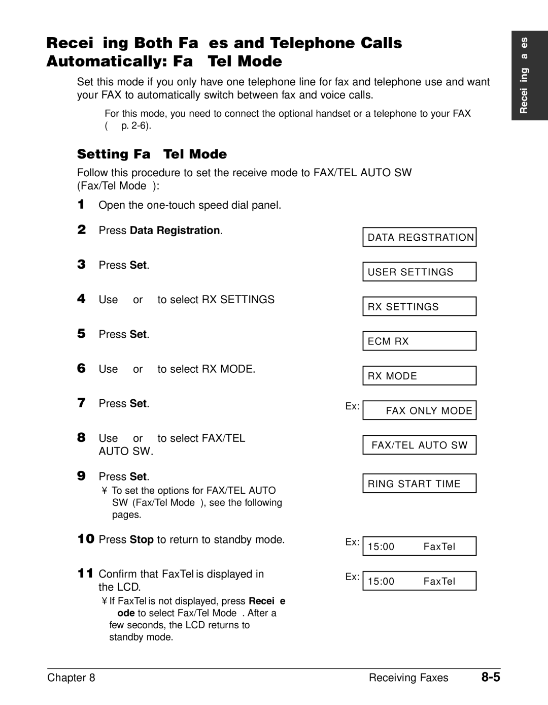 Canon FAX-L240, FAX-L290 manual Setting Fax/Tel Mode 