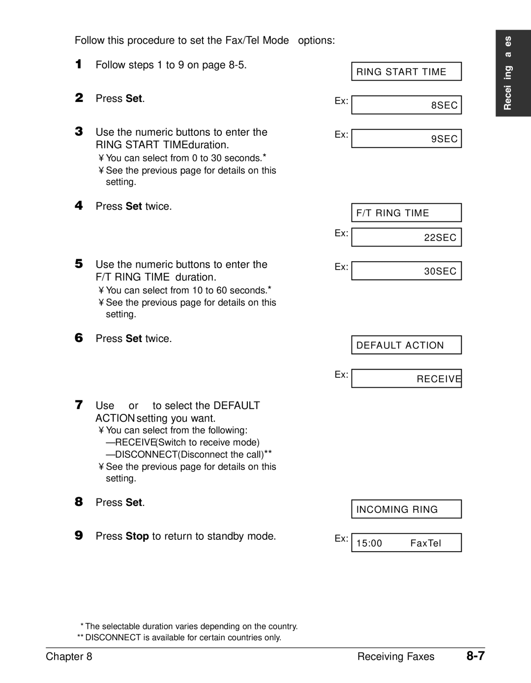 Canon FAX-L240, FAX-L290 manual Press Set twice, Use ∂ or ¨ to select the Default Action setting you want 