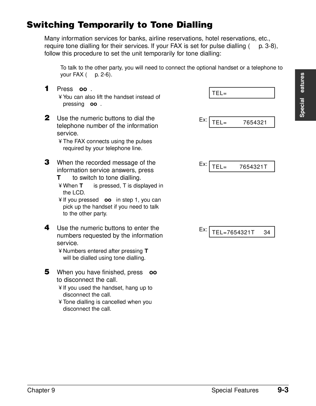 Canon FAX-L240, FAX-L290 Switching Temporarily to Tone Dialling, When you have finished, press Hook to disconnect the call 