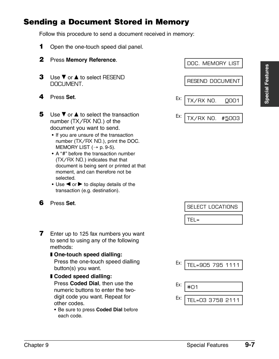 Canon FAX-L240, FAX-L290 manual Sending a Document Stored in Memory, One-touch speed dialling 