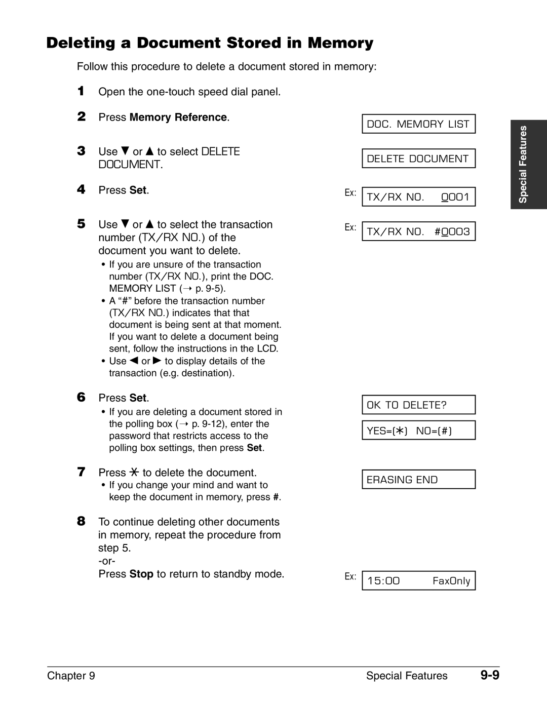 Canon FAX-L240, FAX-L290 manual Deleting a Document Stored in Memory, Press T to delete the document 