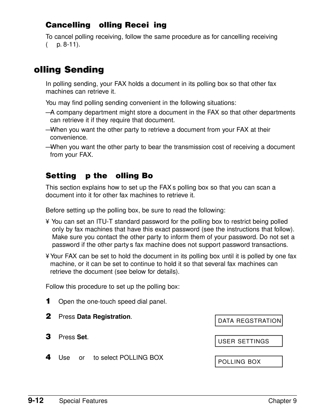 Canon FAX-L290, FAX-L240 manual Polling Sending, Cancelling Polling Receiving, Setting Up the Polling Box 