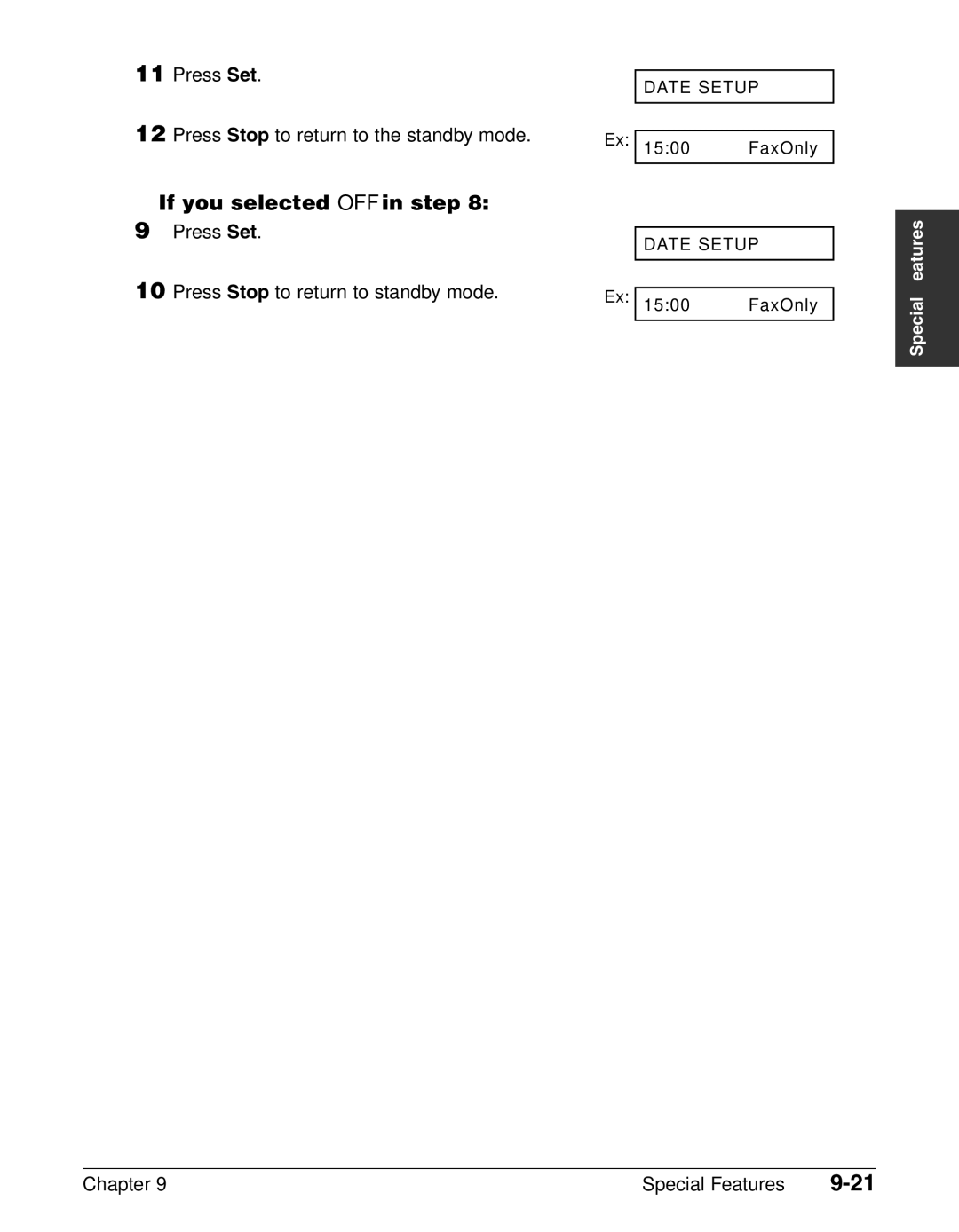 Canon FAX-L240, FAX-L290 manual Press Set, Press Stop to return to the standby mode 