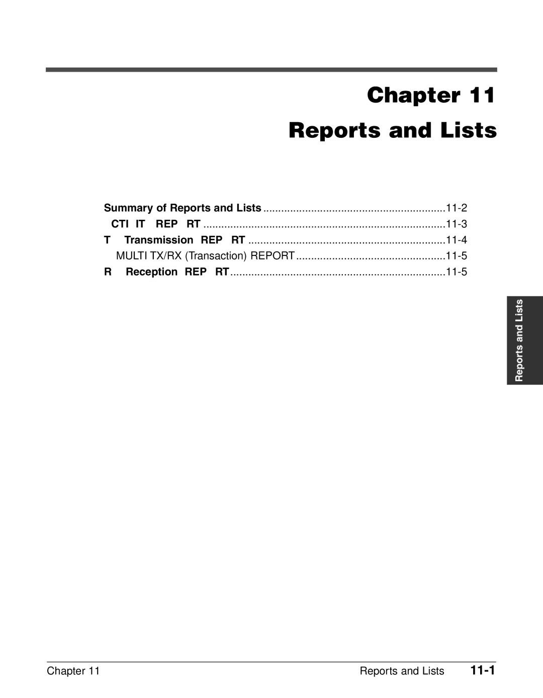 Canon FAX-L240, FAX-L290 manual Chapter Reports and Lists, 11-1, Multi TX/RX Transaction Report 11-5 