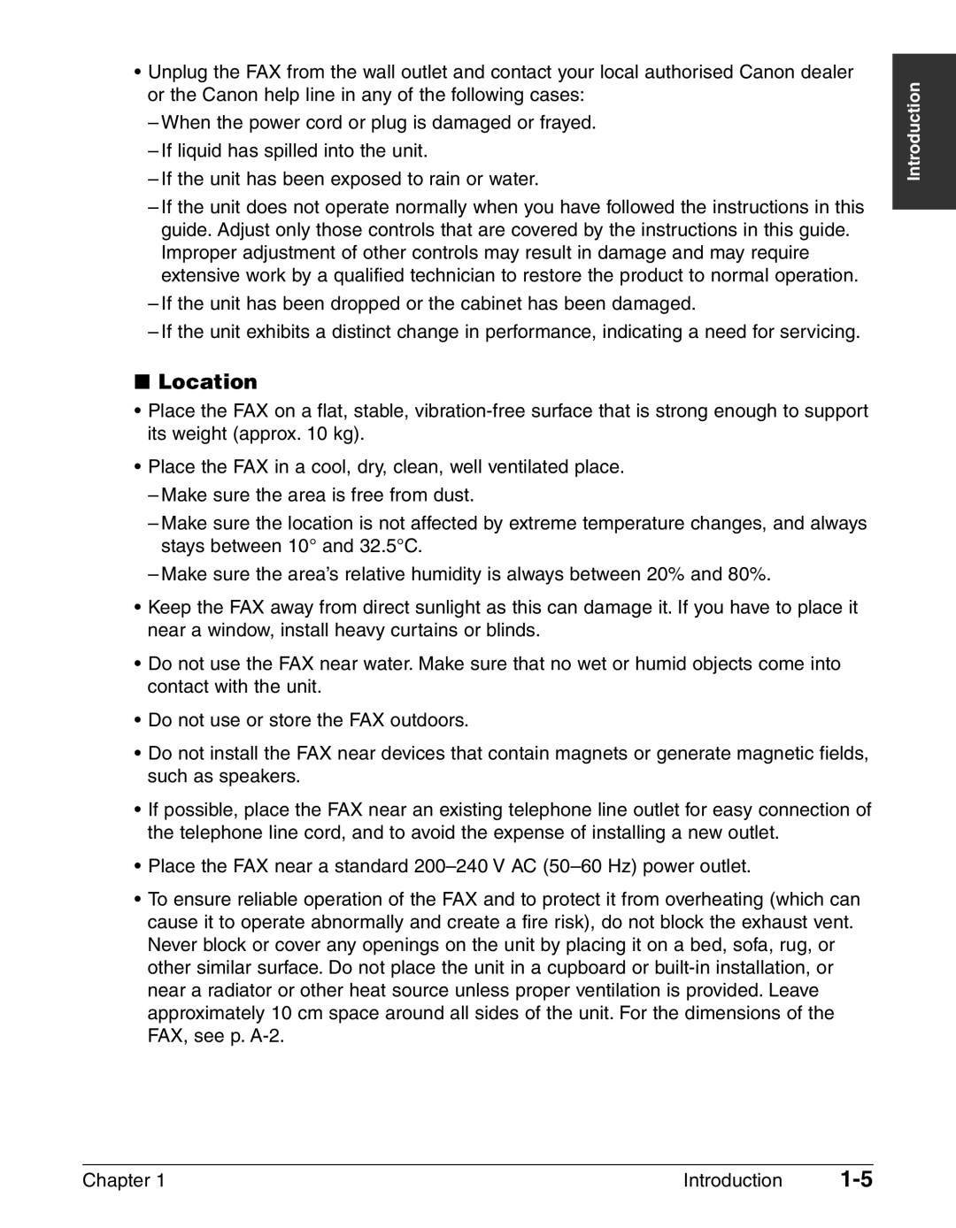 Canon FAX-L240, FAX-L290 manual Location 