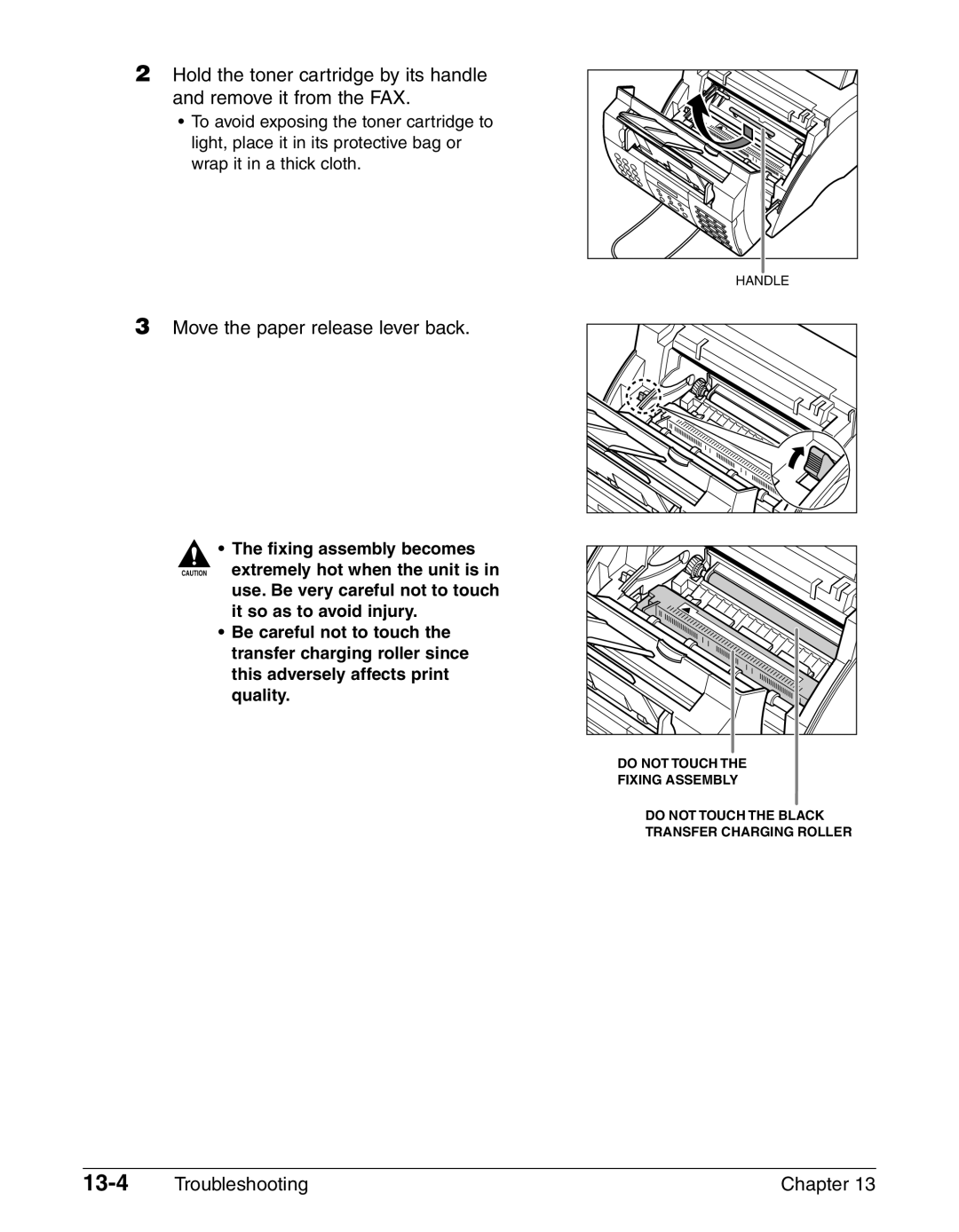 Canon FAX-L290, FAX-L240 manual 13-4, Move the paper release lever back 