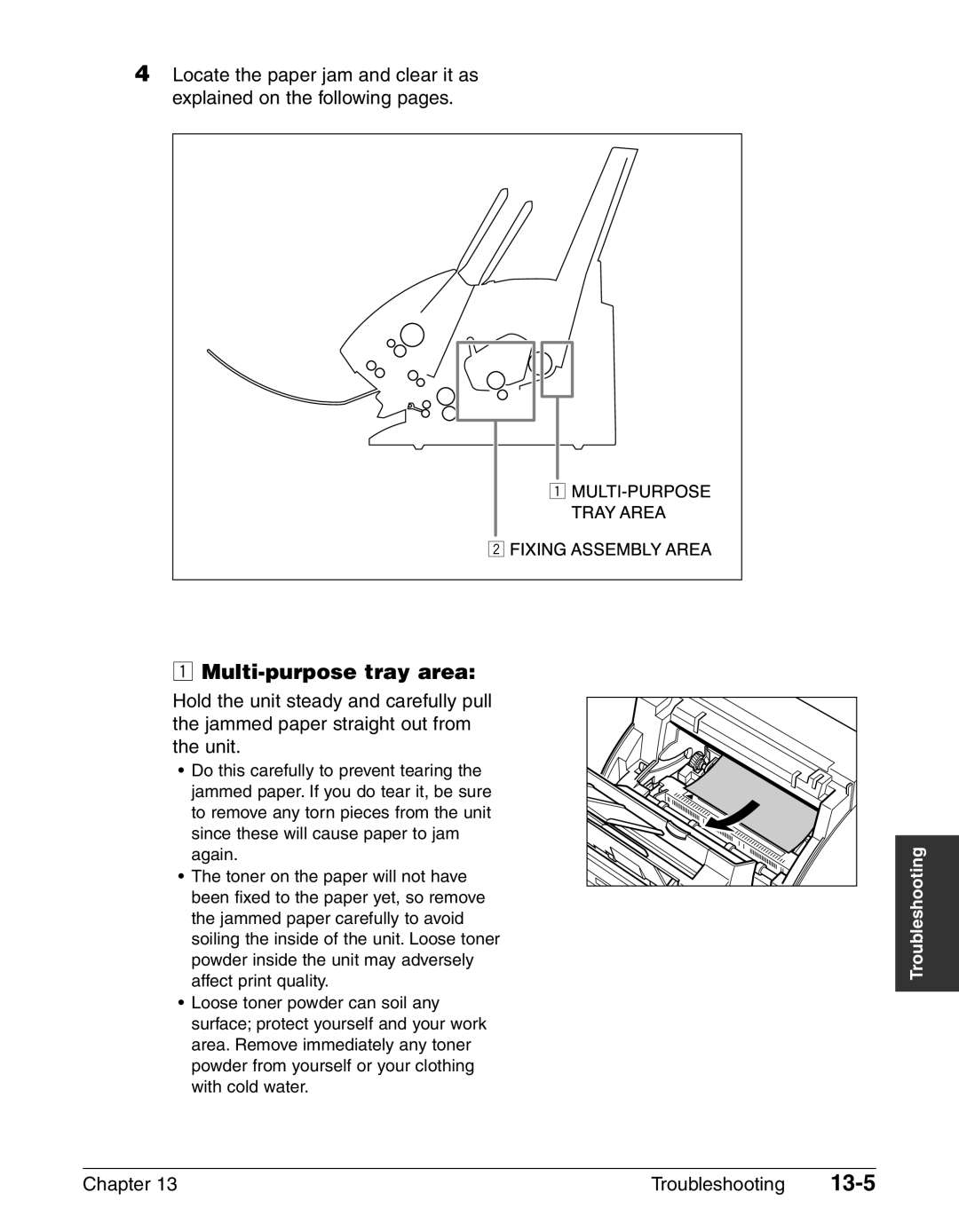 Canon FAX-L240, FAX-L290 manual 13-5, Multi-purpose tray area 