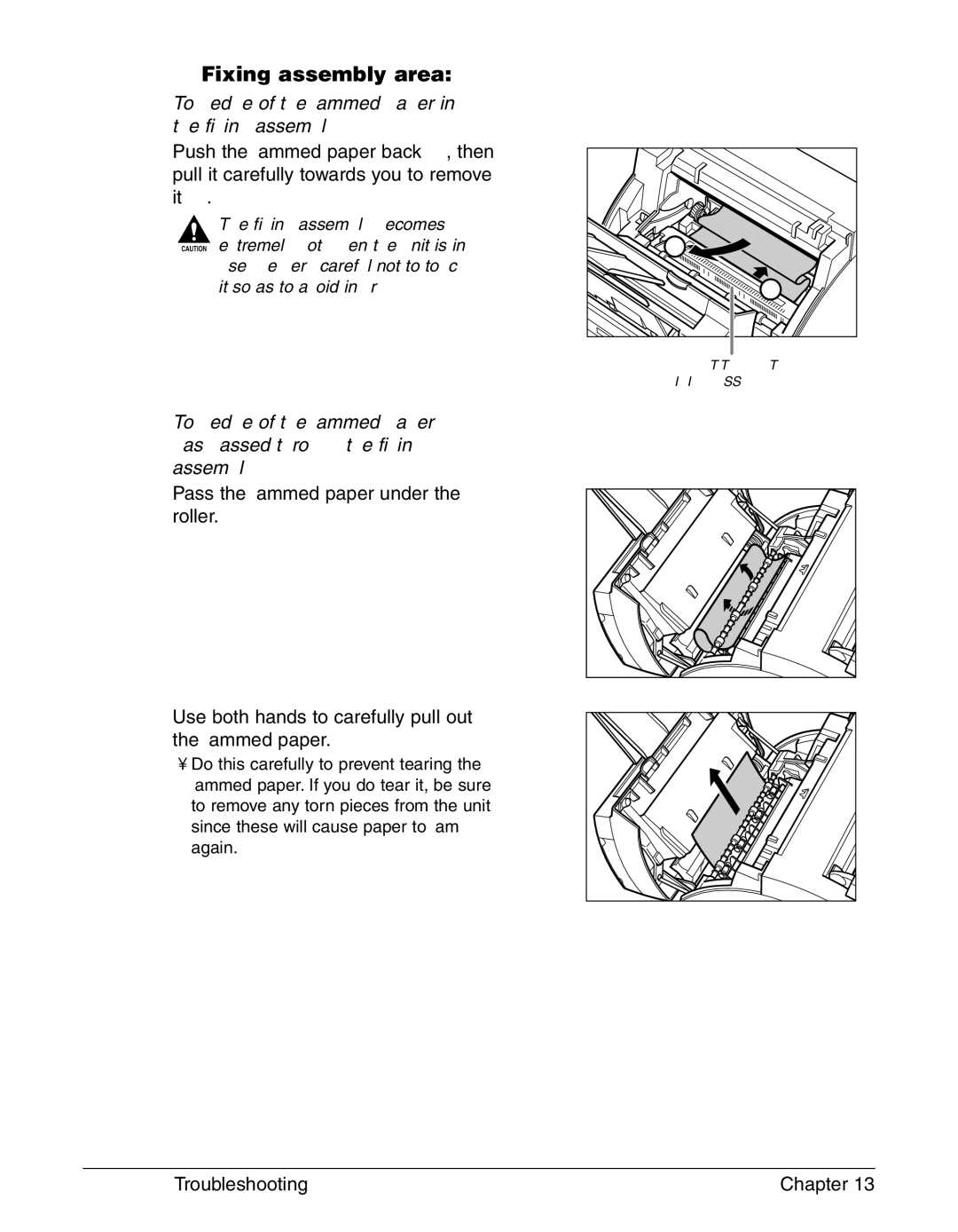 Canon FAX-L290, FAX-L240 manual 13-6, Fixing assembly area, Top edge of the jammed paper in the fixing assembly 