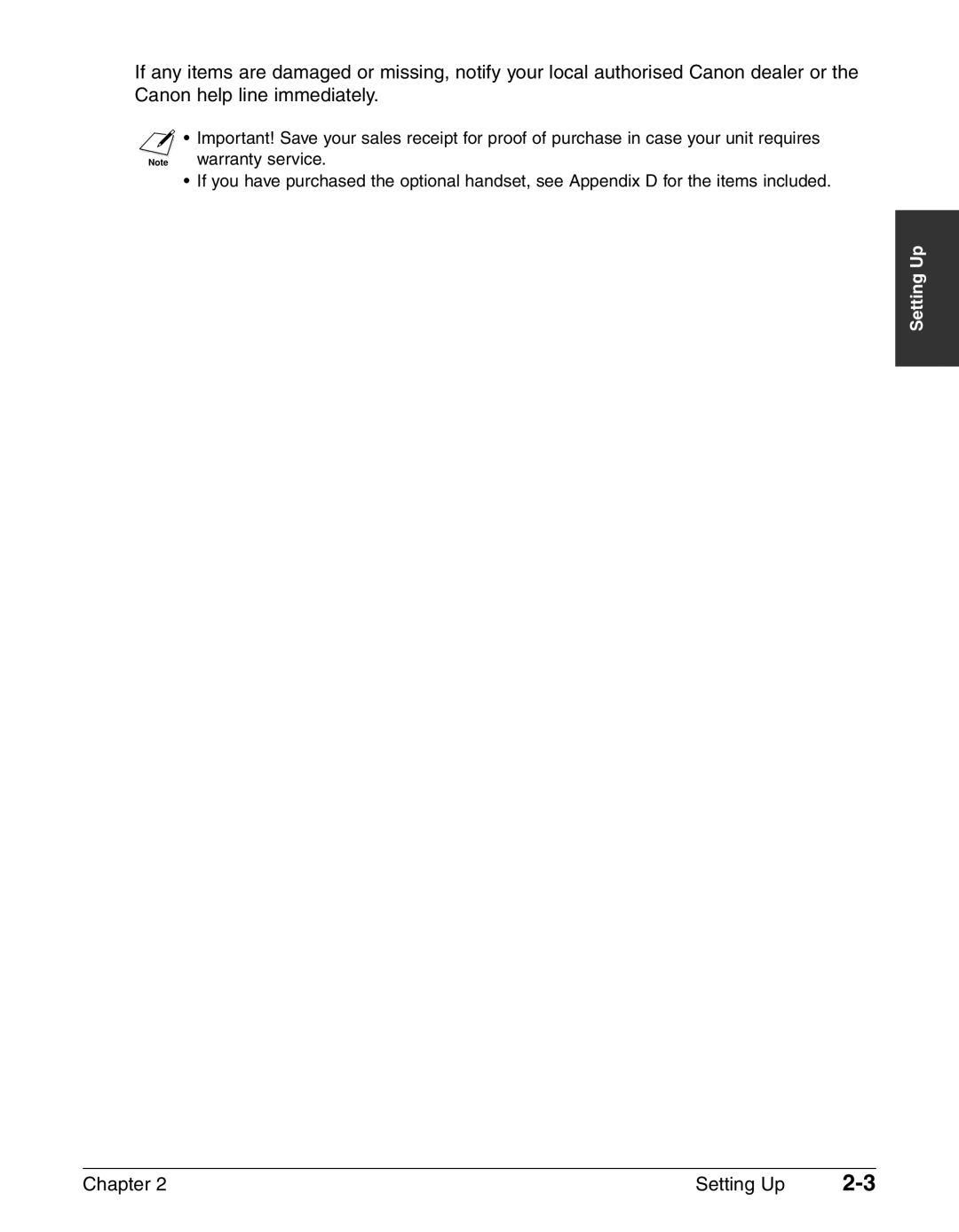 Canon FAX-L240, FAX-L290 manual Chapter Setting Up 