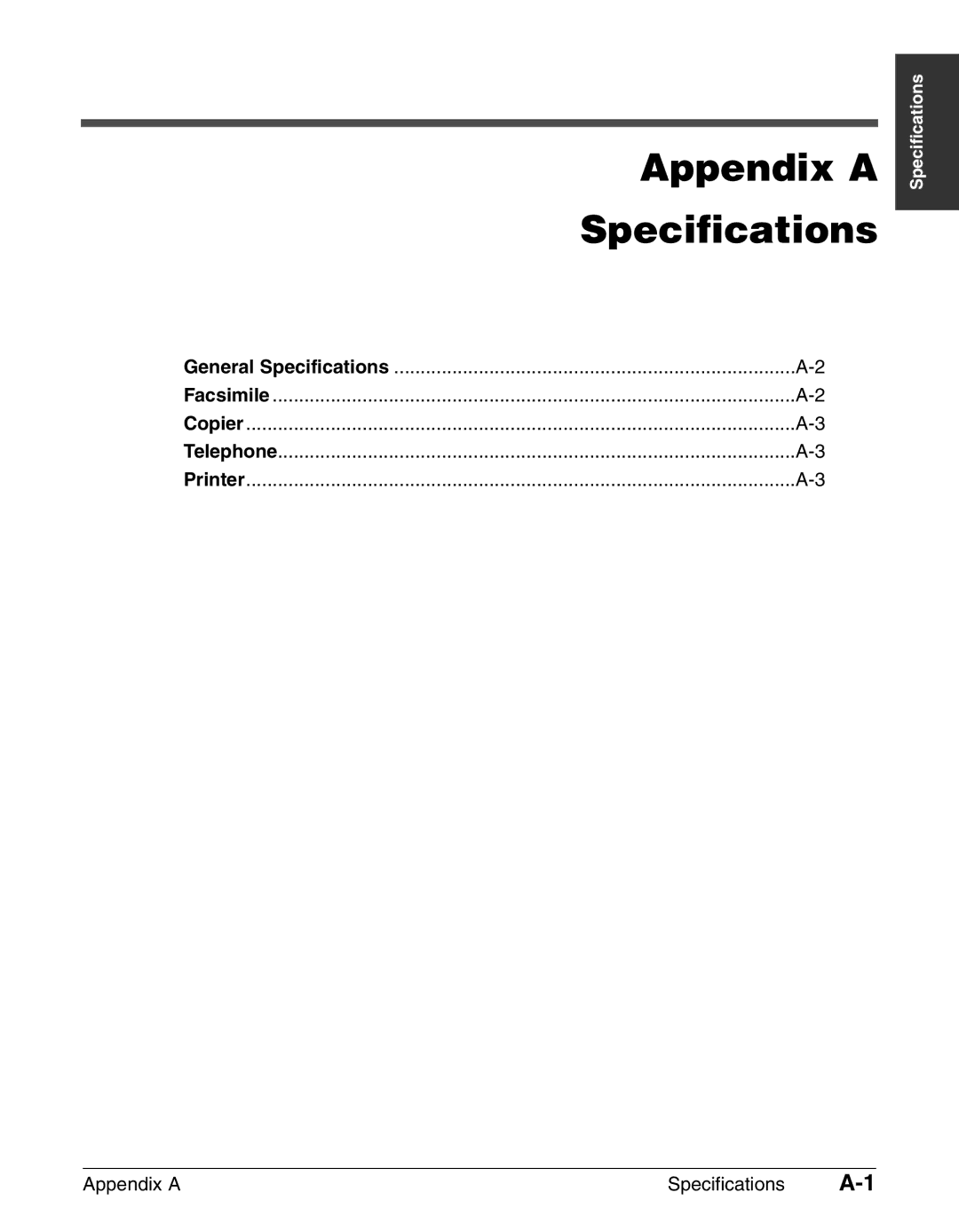 Canon FAX-L240, FAX-L290 manual Appendix a Specifications, General Specifications 