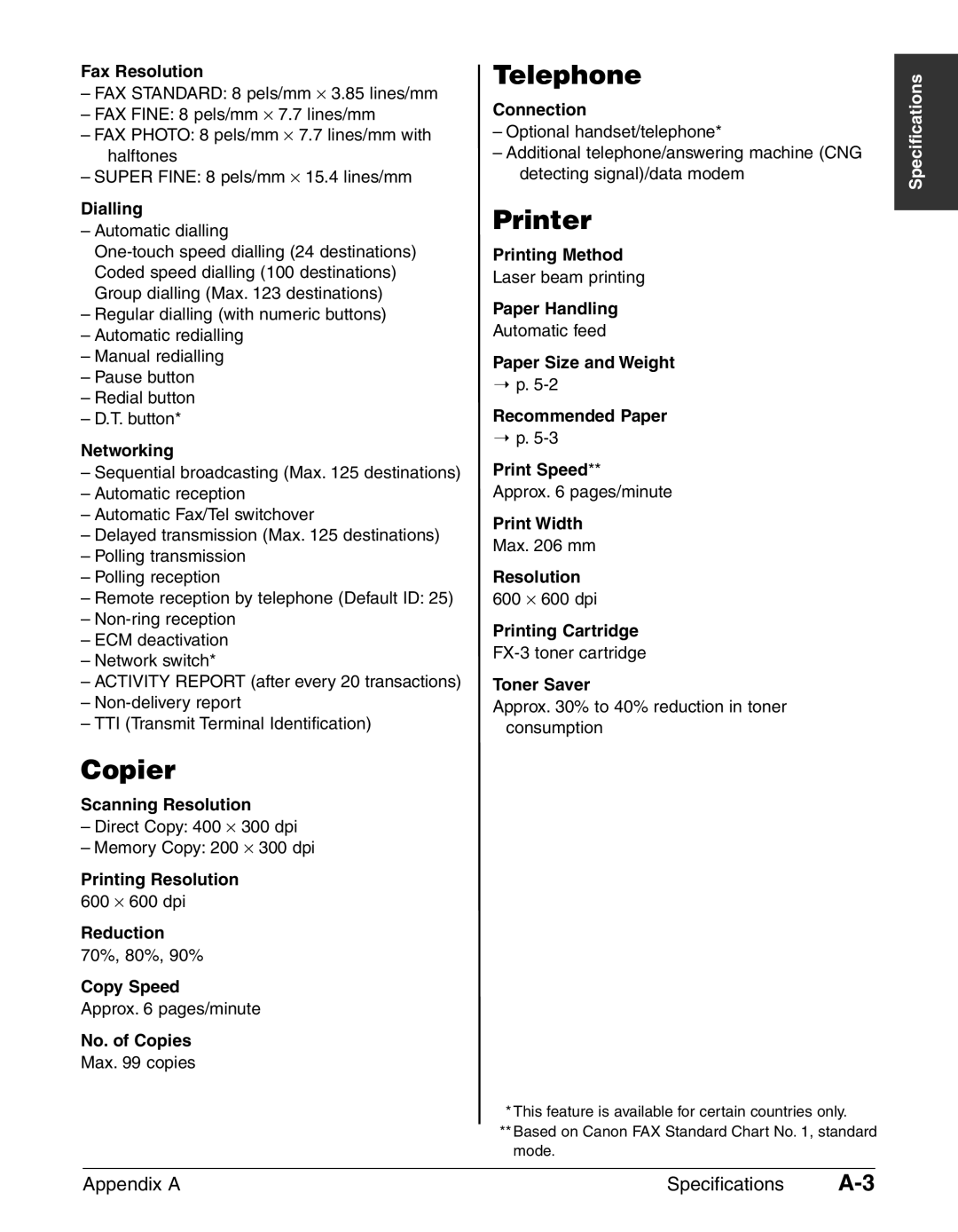 Canon FAX-L240, FAX-L290 manual Copier, Telephone, Printer 