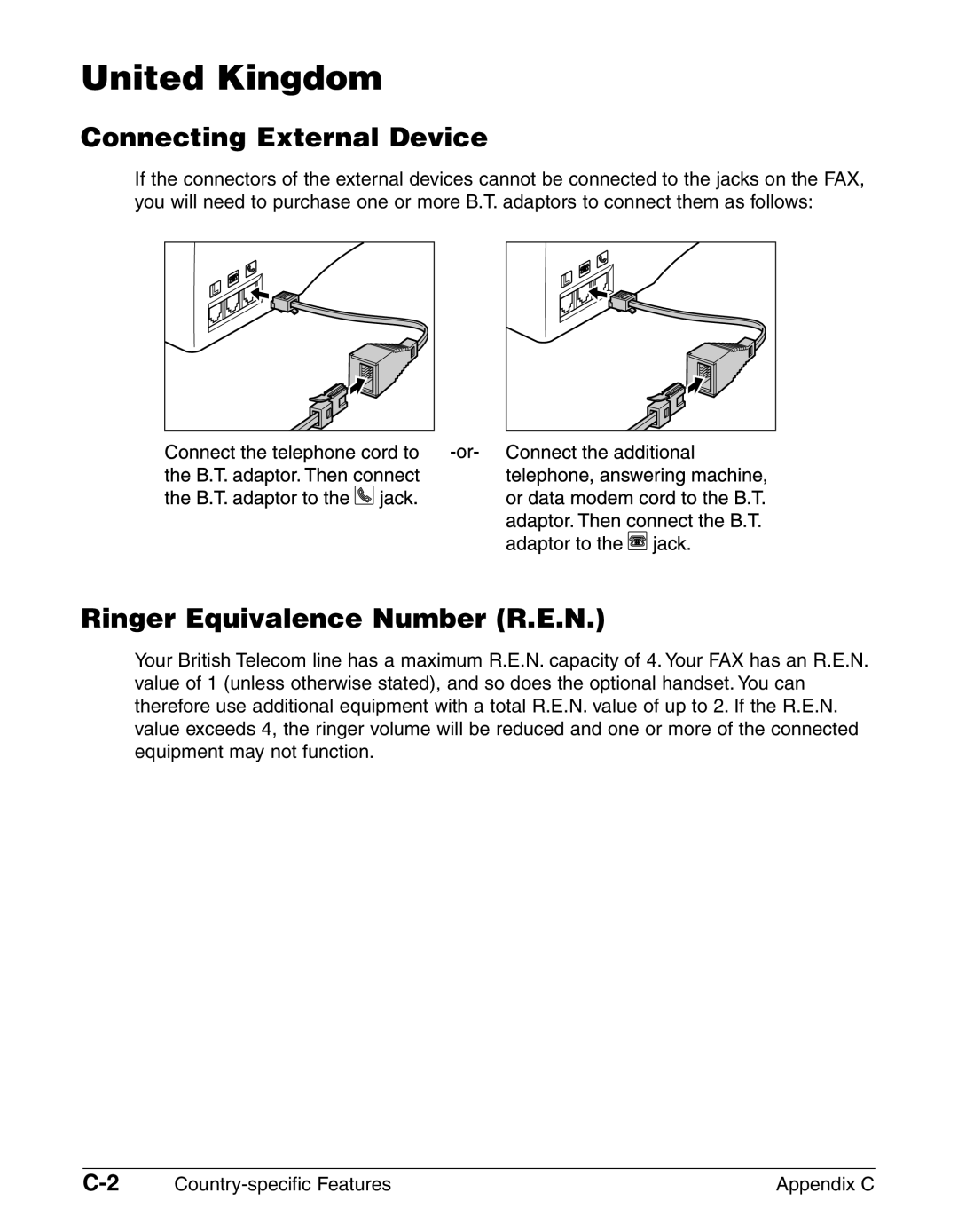 Canon FAX-L290, FAX-L240 manual United Kingdom, Connecting External Device, Ringer Equivalence Number R.E.N 