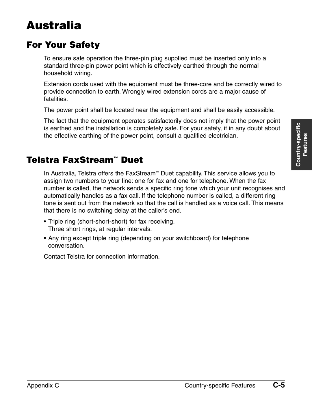 Canon FAX-L240, FAX-L290 manual Australia, For Your Safety, Telstra FaxStream Duet 