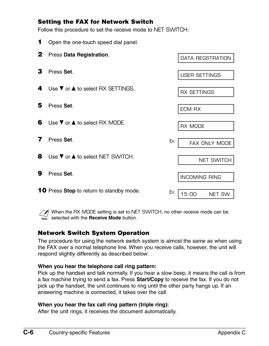 Canon FAX-L290, FAX-L240 manual Setting the FAX for Network Switch, Network Switch System Operation 