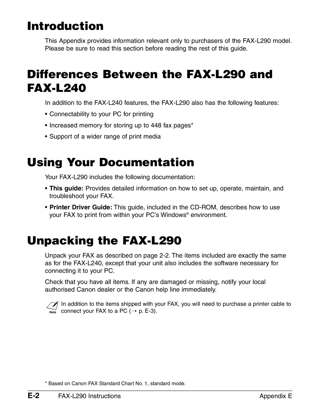 Canon Introduction, Differences Between the FAX-L290 and FAX-L240, Using Your Documentation, Unpacking the FAX-L290 