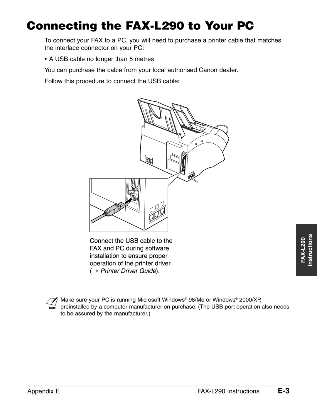 Canon FAX-L240 manual Connecting the FAX-L290 to Your PC, Instructions FAX-L290 