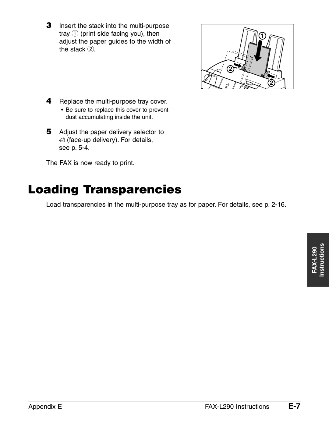 Canon FAX-L240, FAX-L290 manual Loading Transparencies 