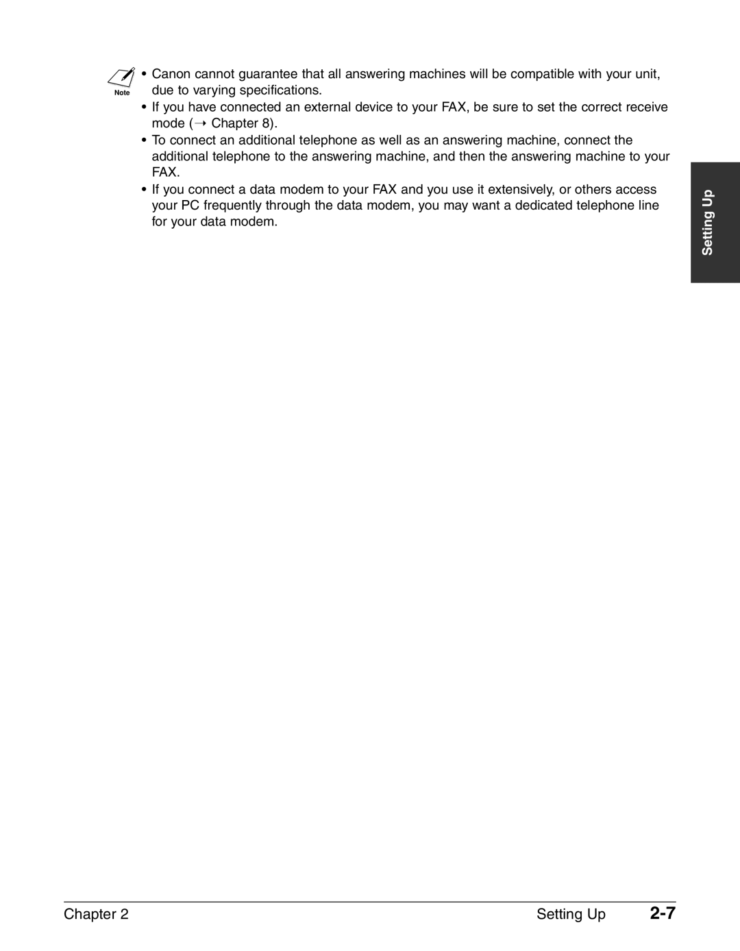 Canon FAX-L240, FAX-L290 manual Chapter Setting Up 