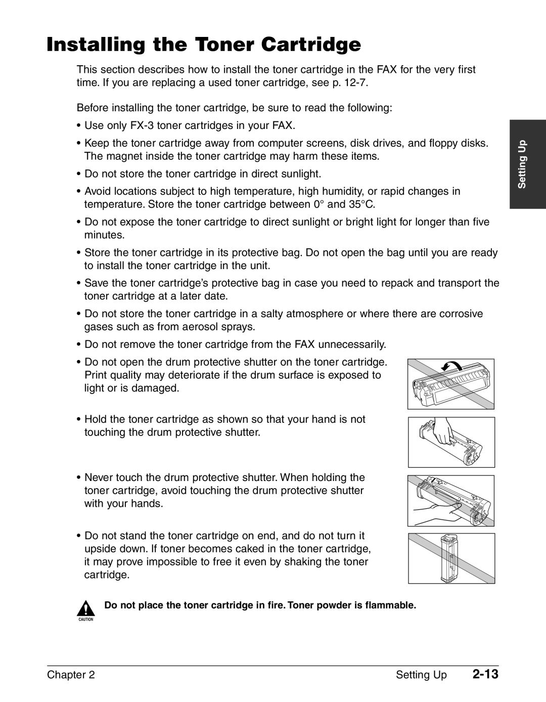 Canon FAX-L240, FAX-L290 manual Installing the Toner Cartridge 