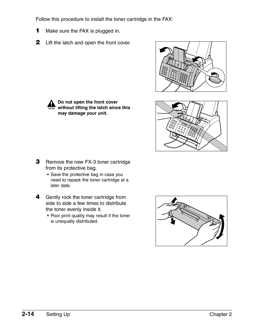 Canon FAX-L290, FAX-L240 manual Remove the new FX-3 toner cartridge from its protective bag 